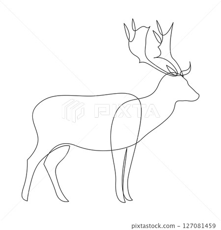Deer single line art. Stag continuous line drawing. Elk one line draw design. Vector illustration. Deer single line art. Stag continuous line drawing. Elk one line draw design. Vector illustration. 127081459