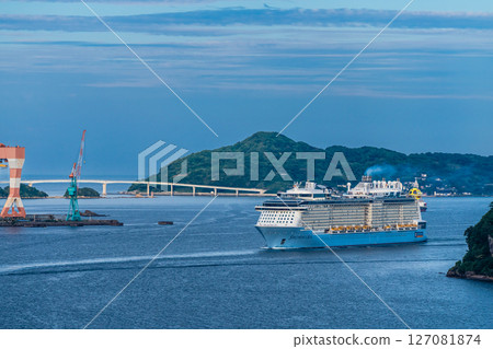 Cruise ship arriving at Nagasaki Port (Spectrum of the Seas) from Megami Ohashi Bridge [Nagasaki City] 127081874