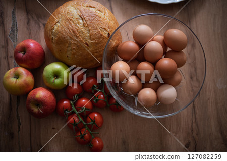 Fresh ingredients for homemade breakfast Fresh ingredients for homemade breakfast 127082259