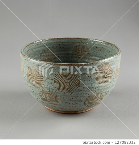 Handcrafted Ceramic Bowl with Unique Fingerprint Pattern, Rustic Pottery Art, Artisan Stoneware Tableware, Minimalist Home Decor 127082332