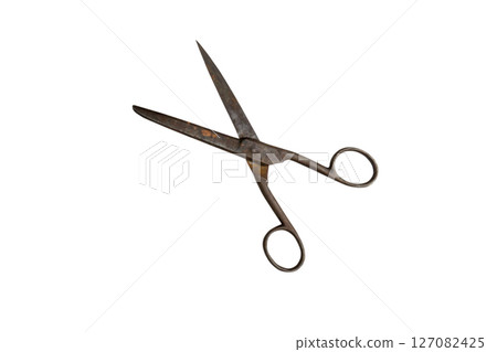 Vintage rusty scissors isolated on white background 127082425