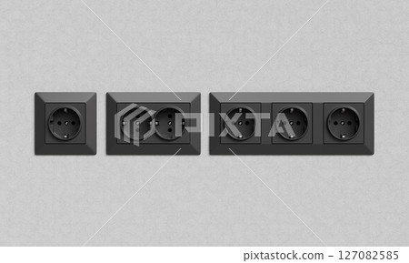 Black Electrical Outlets with Multiple Power Sockets. 3D Rendering. 127082585