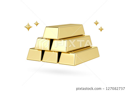 Golden Riches, A sparkling stack of gold bars glistens against a clean white background, representing wealth, prosperity, and financial success, 3d rendering Golden Riches, A sparkling stack of gold bars glistens against a clean white background, representing wealth, prosperity, and financial success, 3d rendering 127082737
