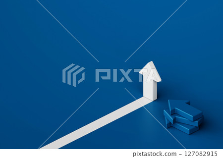 Minimalistic concept of business growth and progress with white arrow on blue background, symbolizing forward movement, success, and direction, 3d rendering Minimalistic concept of business growth and progress with white arrow on blue background, symbolizing forward movement, success, and direction, 3d rendering 127082915