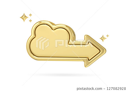 Golden Cloud Arrow, 3D rendering of shiny golden arrow shaped like cloud, pointing right, with sparkling effects, Perfect for app icons, websites, and presentation 127082928