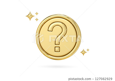 Golden question mark icon, Faq problem solution symbol, 3d rendering 127082929