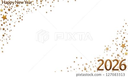 Elegant new year 2026 celebration background with golden stars and confetti Elegant new year 2026 celebration background with golden stars and confetti 127083313