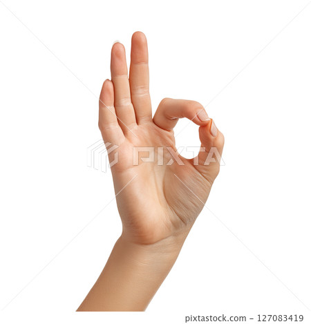 AI-generated item. Hand gesture showing OK sign on transparent background. 127083419