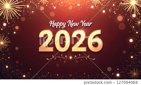 Elegant Happy New Year 2026 Celebration Background with Fireworks and Golden Details Elegant Happy New Year 2026 Celebration Background with Fireworks and Golden Details 127084068