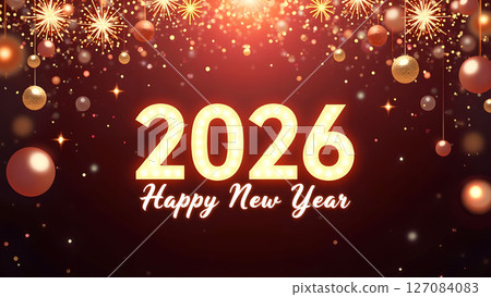 Festive and Sparkling 2026 New Year Celebration with Golden Decorations 127084083