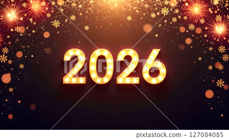 Radiant 2026: A Festive Celebration of the New Year with Golden Light 127084085