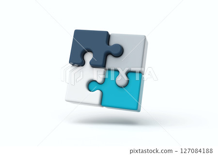 Four interlocking puzzle pieces in different colors, symbolizing teamwork, problem solving, connection, strategy, or integration, 3d rendering Four interlocking puzzle pieces in different colors, symbolizing teamwork, problem solving, connection, strategy, or integration, 3d rendering 127084188