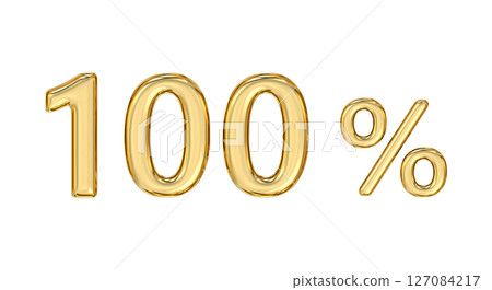 Golden 100% Percentage, radiant, golden numeral 100% symbol, representing the ultimate achievement and perfection, 3d rendering 127084217
