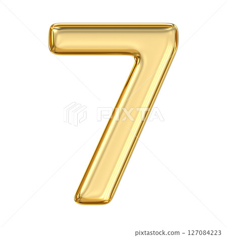 Golden Number 7, pristine, glossy golden number seven glistens with mystery and intellect, reflecting spiritual elegance and depth in clarity, 3d rendering Golden Number 7, pristine, glossy golden number seven glistens with mystery and intellect, reflecting spiritual elegance and depth in clarity, 3d rendering 127084223
