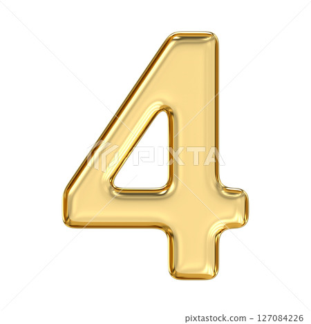 Golden Number 4, pristine, glossy golden number four glows with strength and structure, embodying stability and grounded elegance, 3d rendering Golden Number 4, pristine, glossy golden number four glows with strength and structure, embodying stability and grounded elegance, 3d rendering 127084226