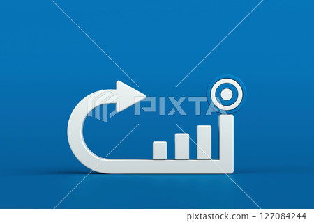 Curved arrow, bar chart increasing towards target symbol, representing business strategy, goal achievement, success, and growth, 3d rendering Curved arrow, bar chart increasing towards target symbol, representing business strategy, goal achievement, success, and growth, 3d rendering 127084244
