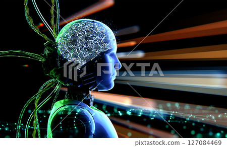 Ai technology with humanoid robot with circuit brain Ai technology with humanoid robot with circuit brain 127084469
