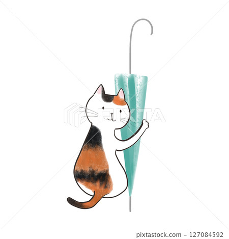 The cat who brought me an umbrella - Blue bamboo umbrella 7 127084592