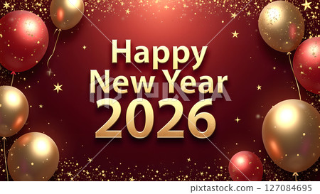 Festive Happy New Year 2026 Celebration with Golden and Red Balloons Decoration Festive Happy New Year 2026 Celebration with Golden and Red Balloons Decoration 127084695