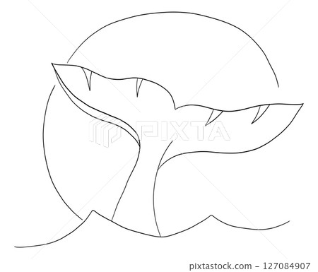 Continuous black line drawing of whale tail minimalist ocean animal symbol on white background 127084907