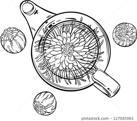 Flowering Tea isolated Outline  Illustration 127085061