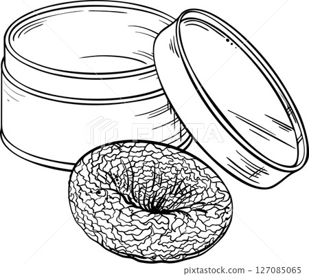 Chinese Tea in Round Paper Box  Isolated Outline Illustration 127085065