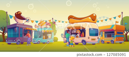 Cartoon food truck street festival Cartoon food truck street festival 127085091
