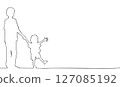 Line drawing illustration of a father and son holding hands 127085192