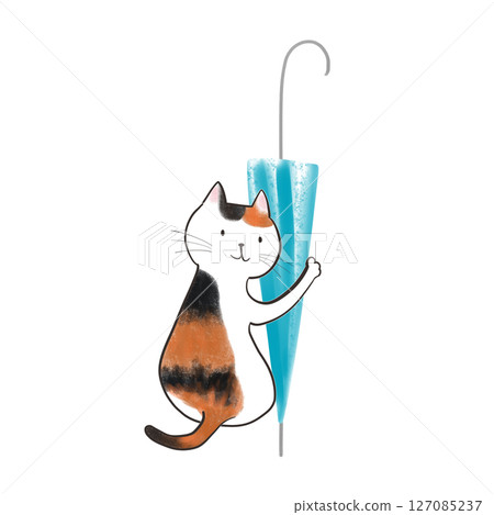 The cat who brought me an umbrella - Light blue umbrella 7 127085237