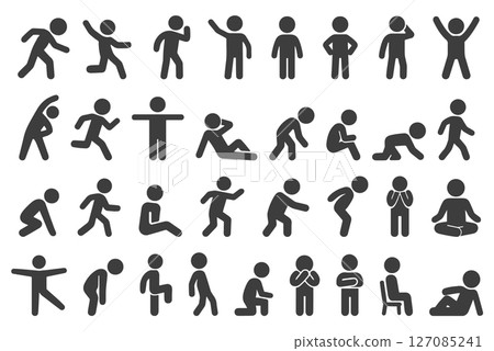 Collection of man icons, people silhouettes, various human postures. Stick man Vector illustration image. Isolated on white background. Collection of man icons, people silhouettes, various human postures. Stick man Vector illustration image. Isolated on white background. 127085241
