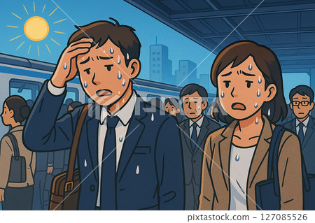 炎熱的早晨,上班族們上下班 炎熱的早晨,上班族們上下班 127085526