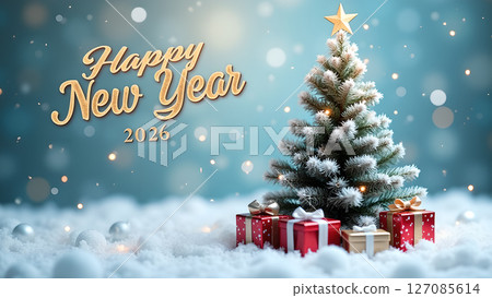 Delightful New Year 2026 Celebration Still Life with Christmas Tree Delightful New Year 2026 Celebration Still Life with Christmas Tree 127085614