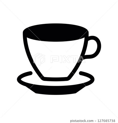 Solid Black Coffee Cup and Saucer Icon Silhouette Solid Black Coffee Cup and Saucer Icon Silhouette 127085738