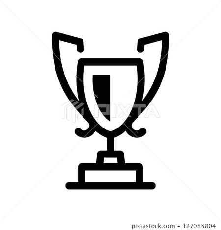Outline Icon of a Winner s Trophy Cup on a Stand with a Shield Outline Icon of a Winner s Trophy Cup on a Stand with a Shield 127085804