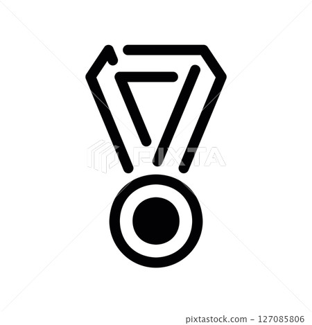 Line Art Graphic of a Circular Award Hanging from a Neck Ribbon Line Art Graphic of a Circular Award Hanging from a Neck Ribbon 127085806