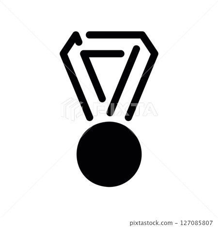 Solid Black Glyph Icon of a Sports Medal Hanging from a Ribbon Solid Black Glyph Icon of a Sports Medal Hanging from a Ribbon 127085807