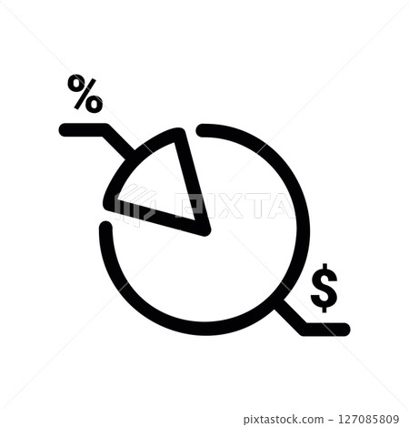Data Visualization Icon with a Pie Chart, Percent, and Dollar Sign 127085809