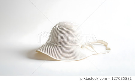 A white hat with a white strap 127085881