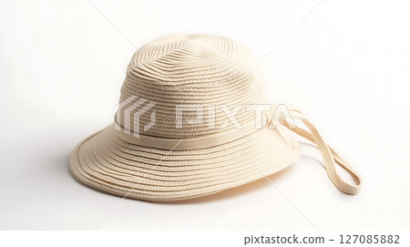 A white straw hat with a white band A white straw hat with a white band 127085882