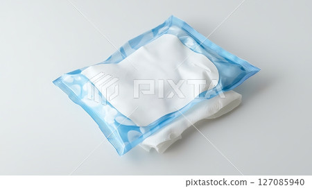 A blue and white package of tissue paper 127085940
