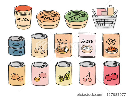 一組描繪簡單保存食品的插圖 127085977