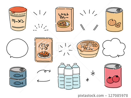 一組描繪簡單保存食品的插圖 一組描繪簡單保存食品的插圖 127085978