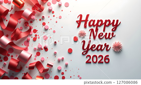 Festive 2026 New Year Celebration Background with Elegant Red and Pink Decor 127086086