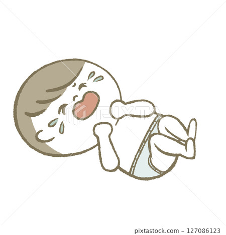 Baby in diaper lying down crying 127086123