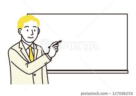 一位西裝革履的男士在白板上解釋的插圖 127086258