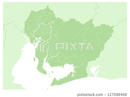 Map of Aichi Prefecture, Japan (map with city, town, village and regional divisions drawn with lines) 127086408