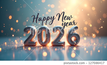 Sparkling Silver 2026 Numbers on a Soft Bokeh Background, Wishing Happy New Year Sparkling Silver 2026 Numbers on a Soft Bokeh Background, Wishing Happy New Year 127086417