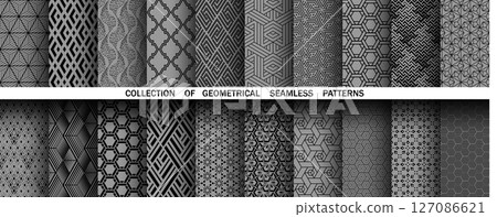 Geometric set of seamless black and gray patterns. Simple vector graphics 127086621