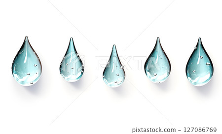 Set of blue water drops over white Set of blue water drops over white 127086769