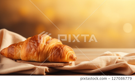 croissants on wooden table, generative. bakery concept. croissants on wooden table, generative. bakery concept. 127086779